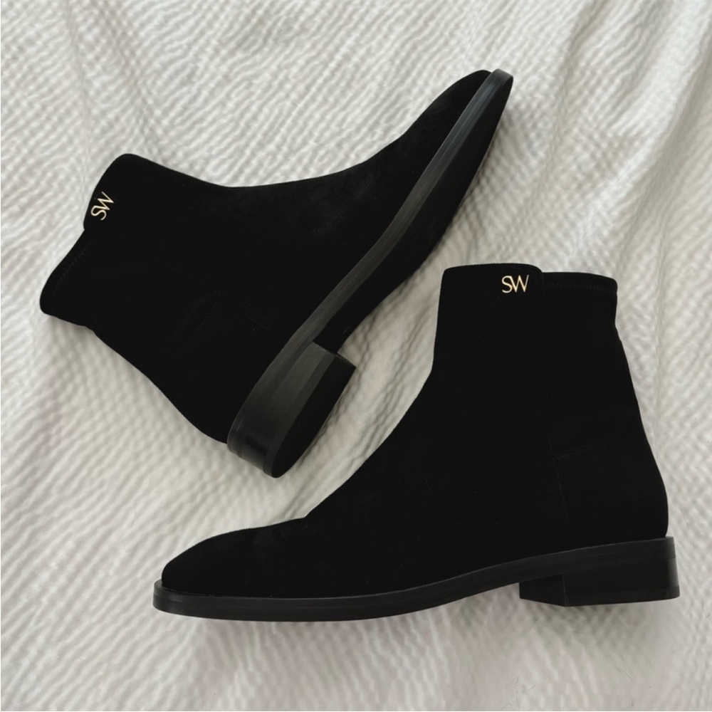 Stuart Weitzman Black Kye City Suede Ankle Boots